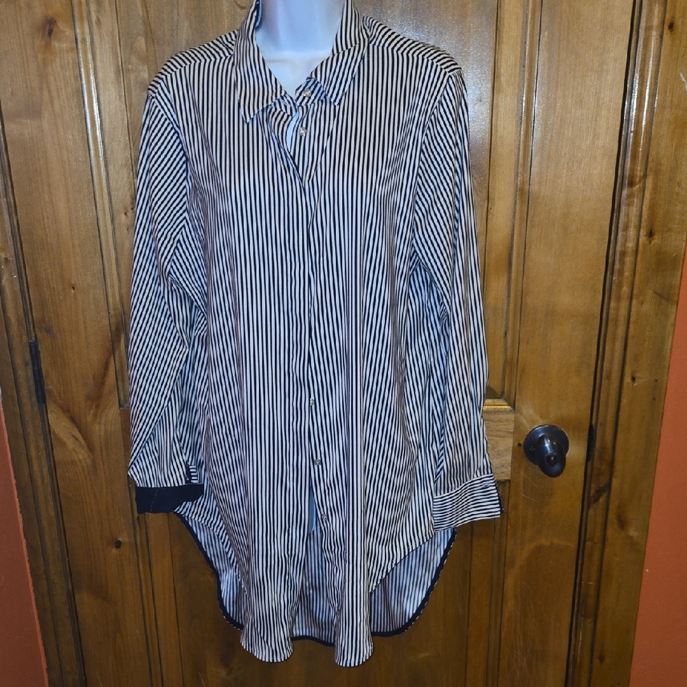 Philosophy Navy and White Striped Shirt